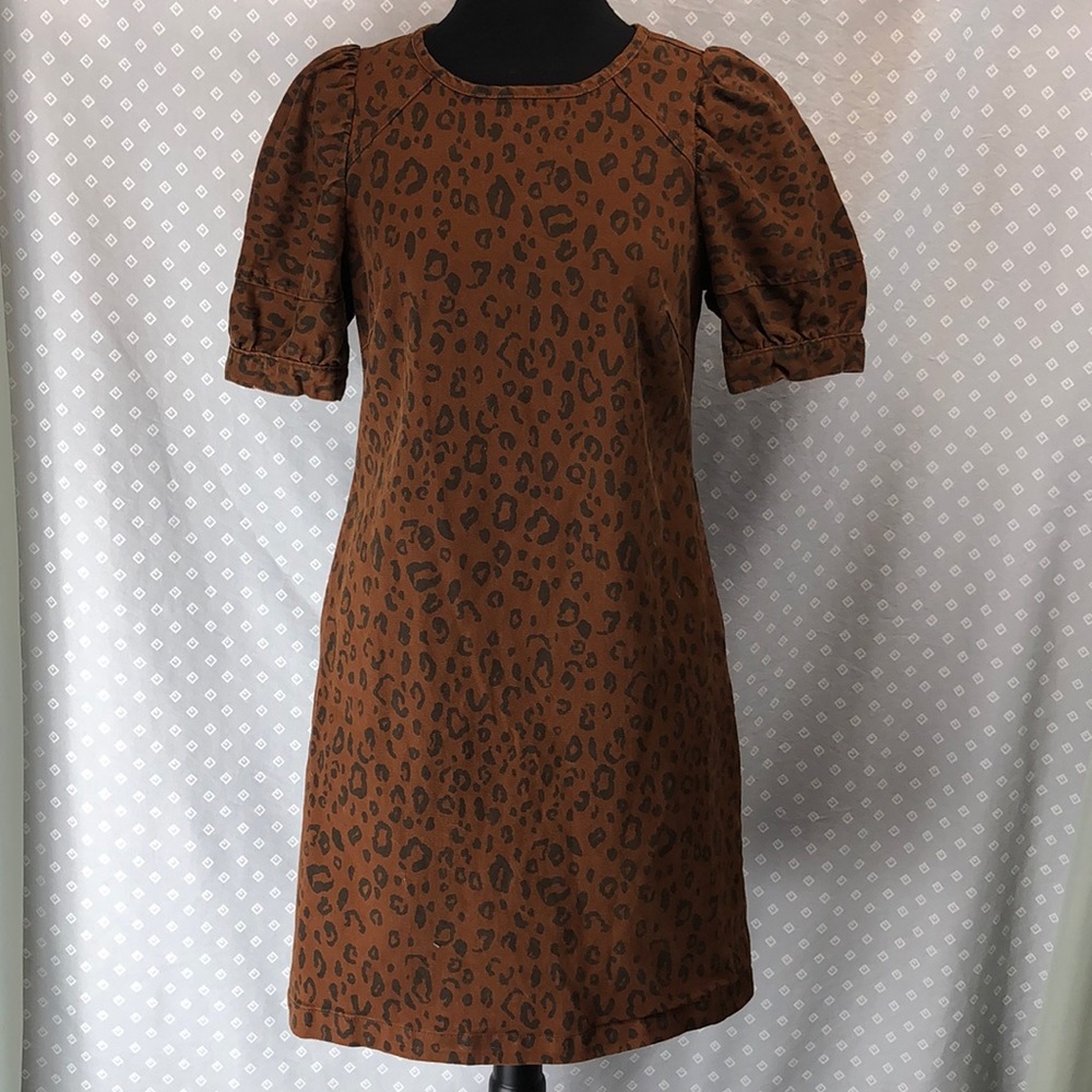 Structured Leopard Print Denim Dress